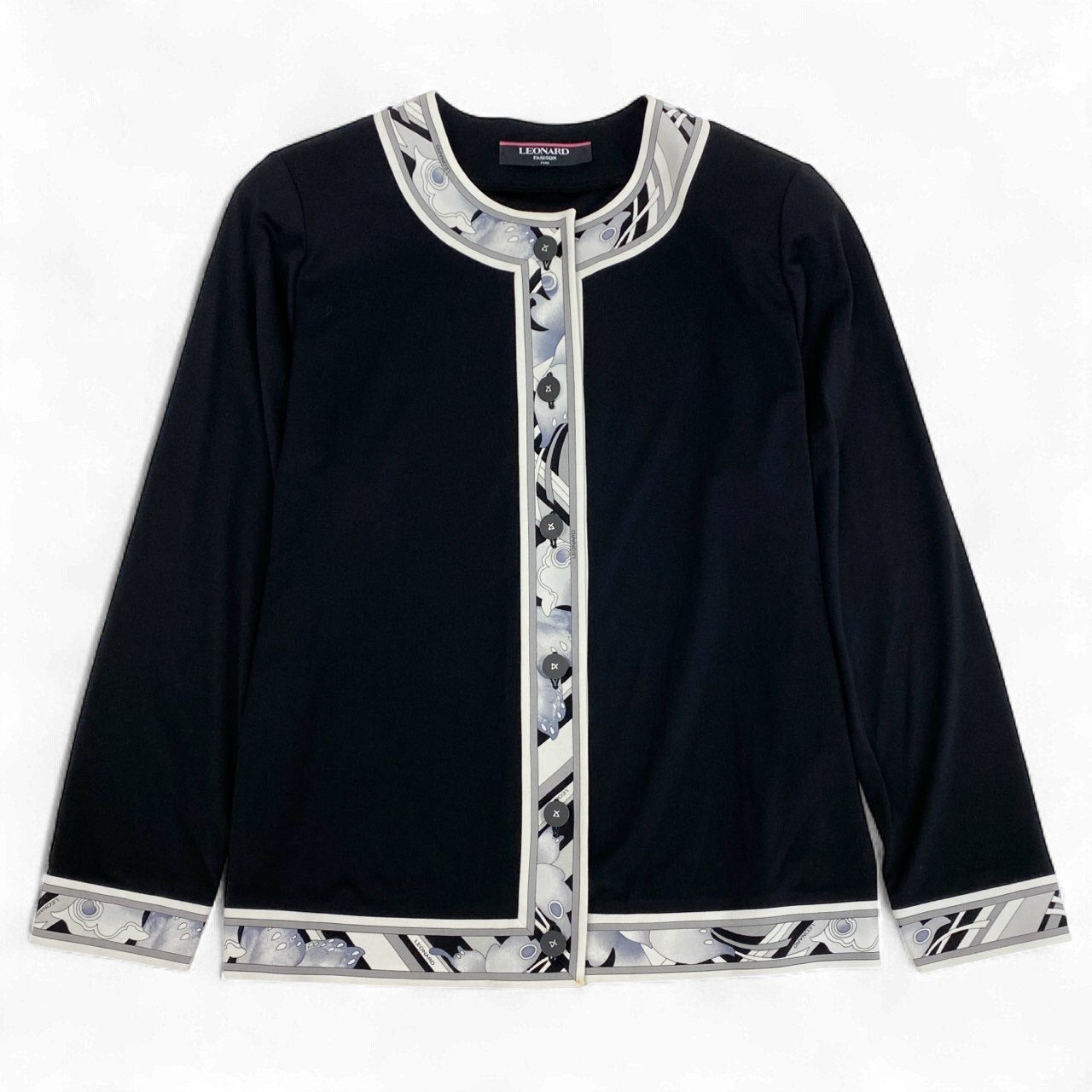 2k19 LEONARD レオナール カーディガン カンカン素材 羽織り トップス ストレッチ 0199560 Mサイズ ブラック レディースu02t