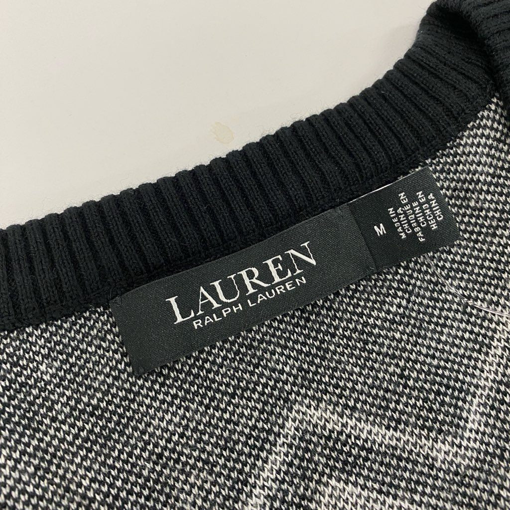 1a8 【未使用保管品】 LAUREN RALPH LAUREN ローレンラルフローレン ニットベスト ノースリーブニット Vネック シェブロン柄 モノトーン レディース M ブラック ホワイトu02t