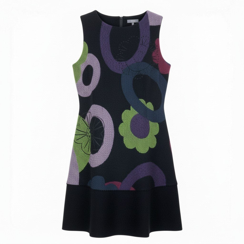 77b27 TOKUKO 1er VOL トクコプルミエヴォル ノースリーブワンピース ウールワンピース 花柄 スパンコール 刺繍 レディース 女性服 サイズ9 ブラックu02t