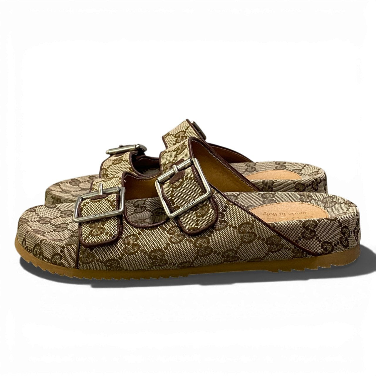 b13 GUCCI グッチ GGキャンバス スライドサンダル ベルトストラップ 8 ベージュ メンズta1