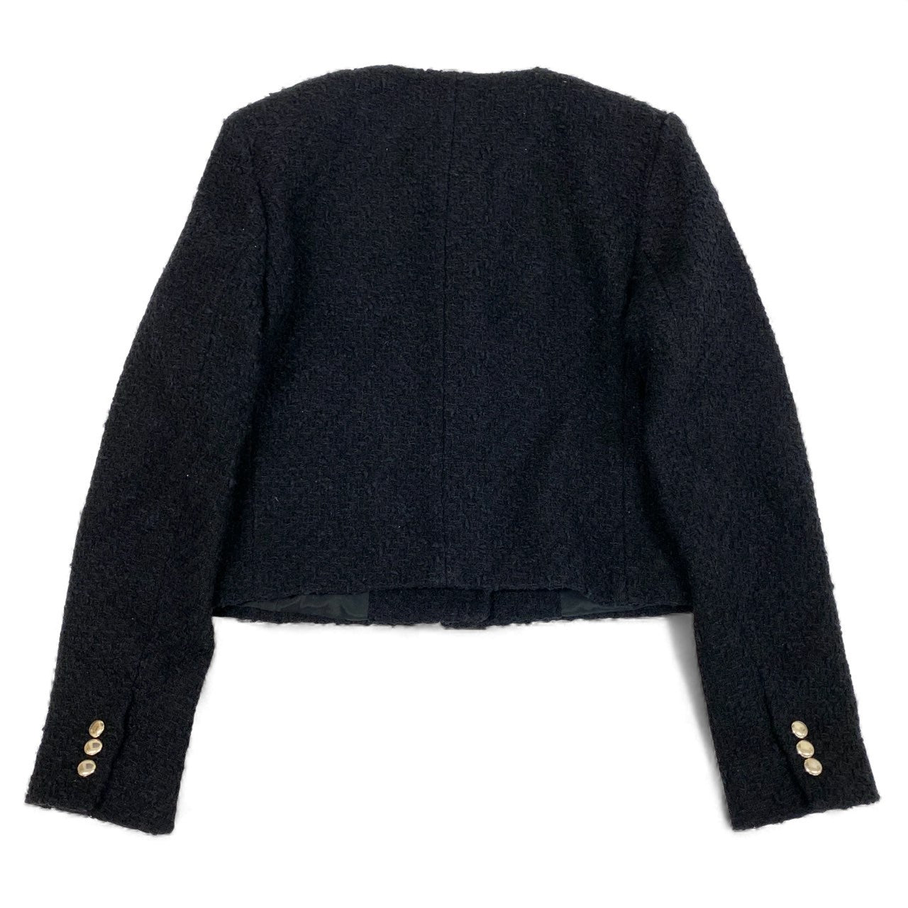 46L8 MaxMara マックスマーラ ツイードジャケット ノーカラージャケット 金ボタン アウター 36サイズ ブラック レディースk02i