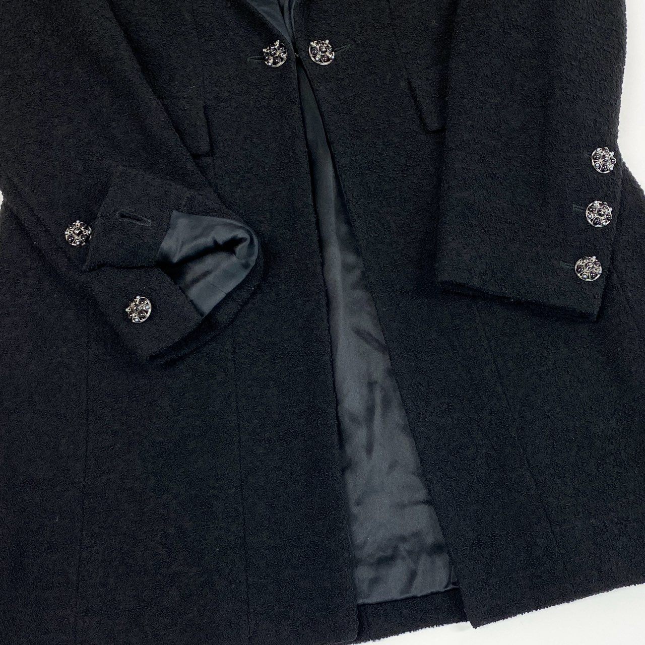 56a14 CHANEL シャネル 2006年 P29135 グリポアボタン ウエストシェイプデザイン ツイードコート サイズ36 ブラック レディース 女性用 アウター コートta1