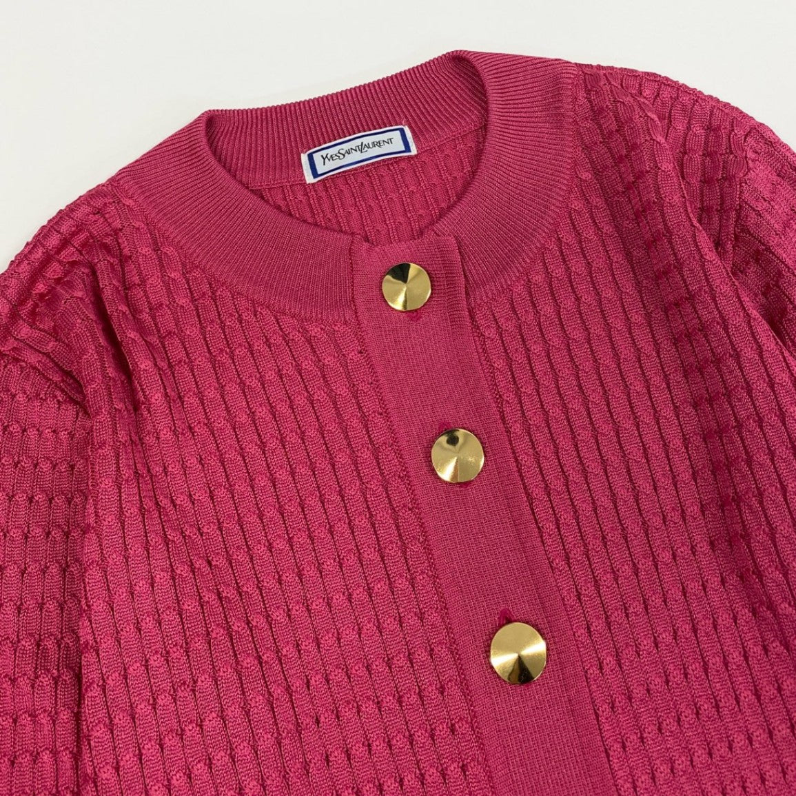 Eb19  Yves Saint Laurent イヴサンローラン 長袖ニットカーディガン トップス 金ボタン M ピンク シルク レディースu02t