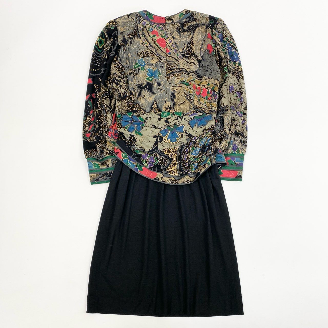 40k26 LEONARD レオナール ドッキングワンピース 長袖ワンピース フロントクロス 花柄モチーフ レディース 女性用 L ブラック ウールシルクo07t