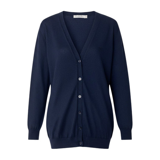 Eh10 Christian Dior クリスチャンディオール bee刺繍 ロングスリーブ ニットカーディガン 914G06AM101 イタリア製 40 ネイビー カシミヤ シルク レディースo07t