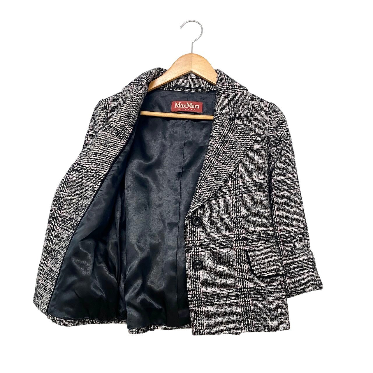 2h16 【美品】 Max Mara STUDIO マックスマーラ テーラードジャケット ショートコート アルパカ モヘア混 サイズ36 ブラック レディース 女性用u02t