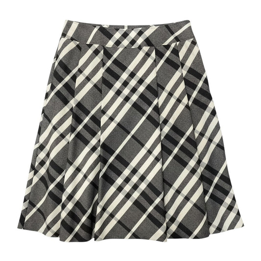 80e12 BURBERRY LONDON バーバリー ロンドン タックプリーツ チェックスカート サイズ46 グレー 大きいサイズ レディースt18r