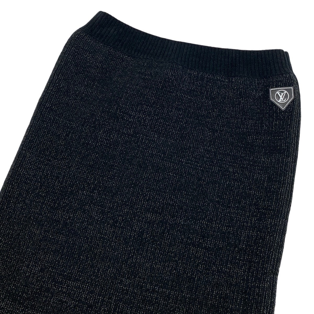 h28 《未使用品》 LOUIS VUITTON ルイヴィトン 2024年 LVレザーパッチ ニットスカート マーメイドスカート FRKZ97 L ブラック系 正規品u02t