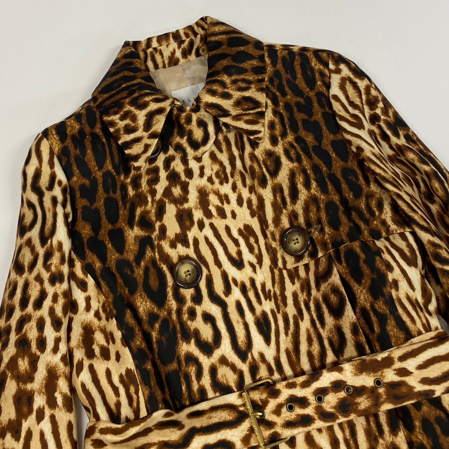 Ed18 CELINE セリーヌ ステンカラーコート ジャケット レオパード ヒョウ柄 ミディアム丈 ベージュ ブラウン レディース 女性用u02t