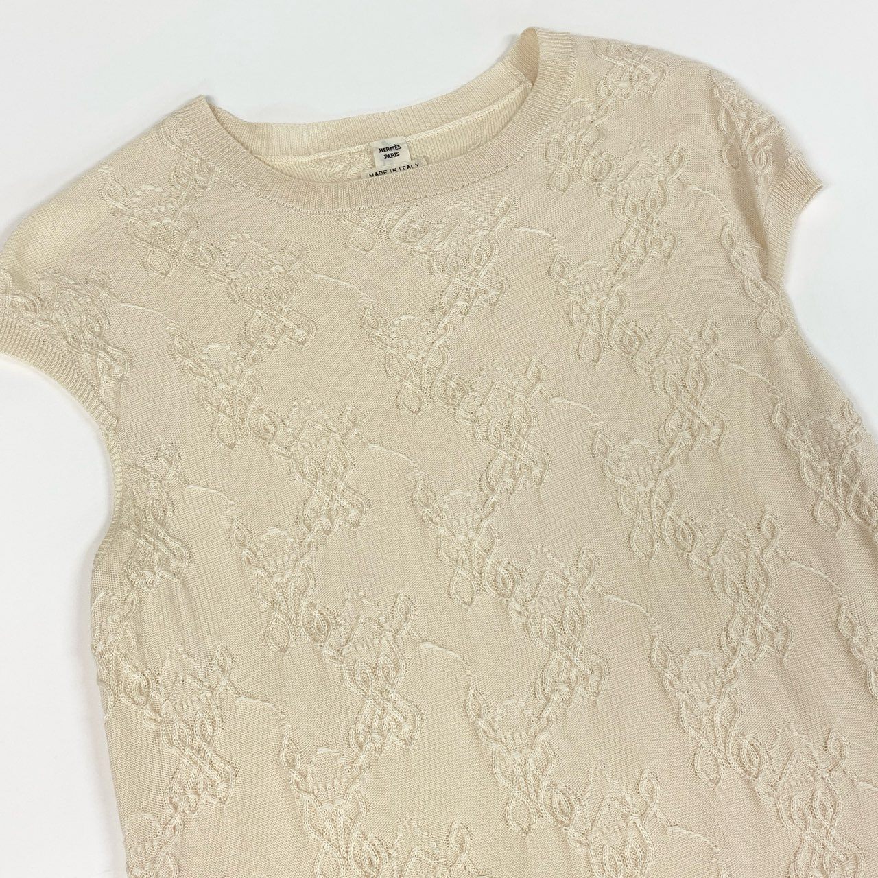 Id7 HERMES エルメス フレンチスリーブ シルク混 ニットワンピース ドレス  36 アイボリー カシミヤ シルク レディースo07t