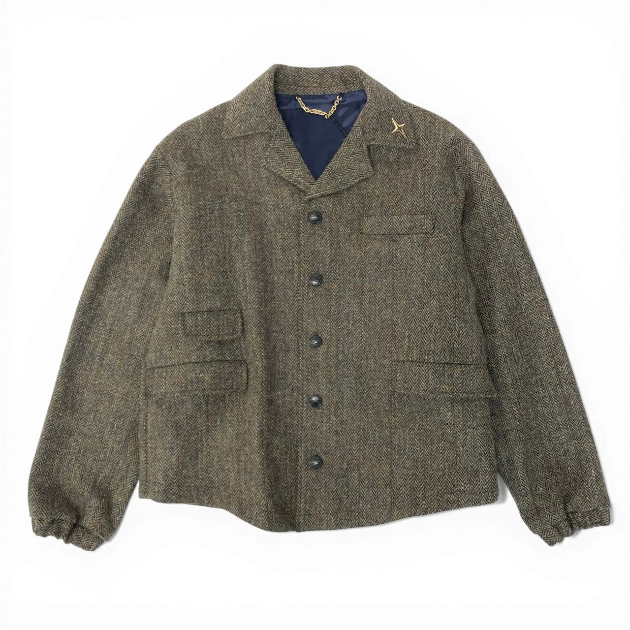 42c26 定価￥68,200 THAMES MMXX. テムズ × Harris Tweed ハリスツイード ワッキングジャケット サイズＭ カーキ ヘリンボーン ブレザー タグ付t18r