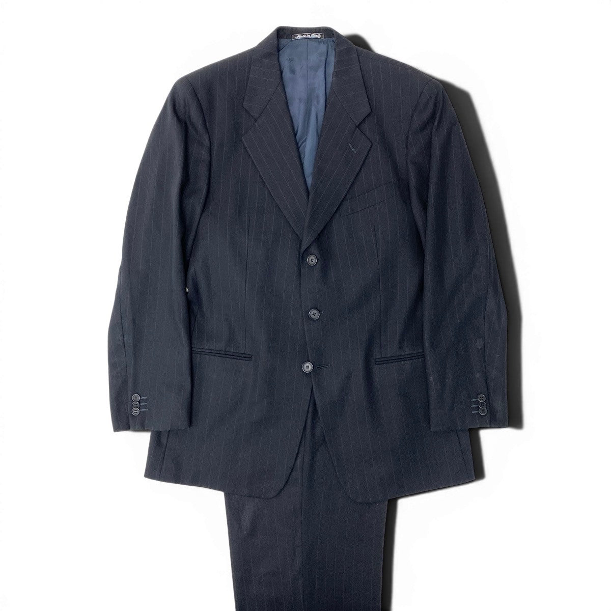 92g27 GIORGIO ARMANI LE COLLEZIONI  ジョルジオアルマーニ コレツィオーニ セットアップ シングルスーツ 3B ストライプ柄 サイズ50 ブラック メンズ 紳士服o07t