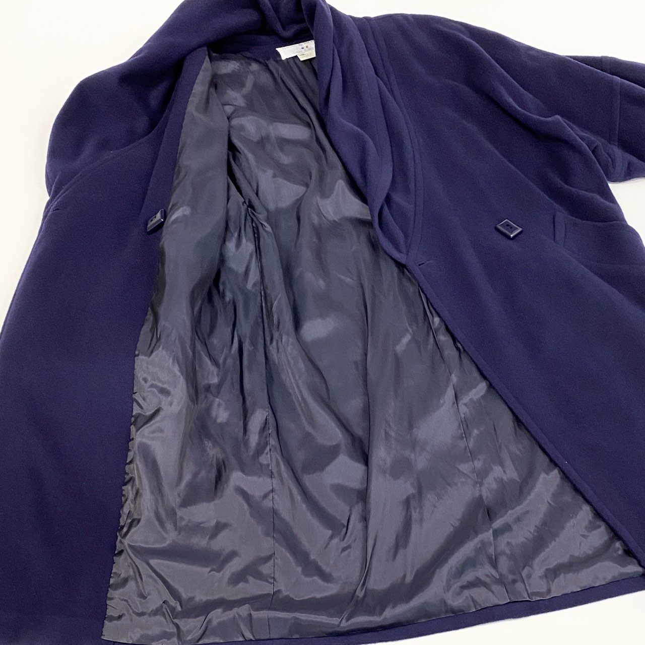 77L16 Vintage HANAE MORI PARIS ハナエモリ カシミヤ混 大判カラー ロングコート アウター 38 パープル レディース フランス製u02t