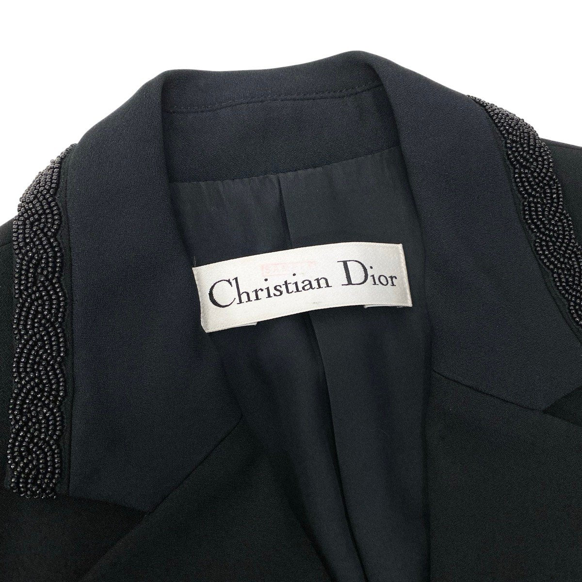 Eh10 Christian Dior クリスチャンディオール テーラードジャケット ビーズ装飾 ブラック レディースo07t