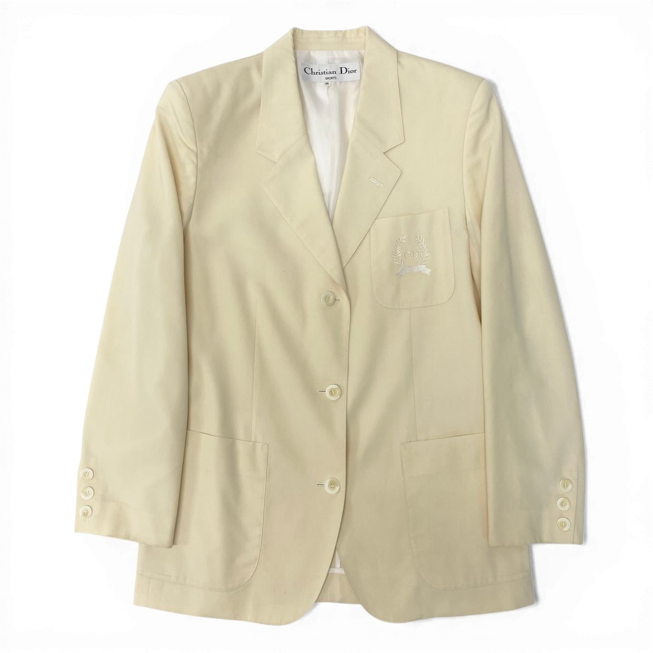 83c27 Christian Dior クリスチャンディオール テーラードジャケット ウールジャケット ブランドロゴ刺繍 Mサイズ イエロー ウール100％ レディース 女性用o07t
