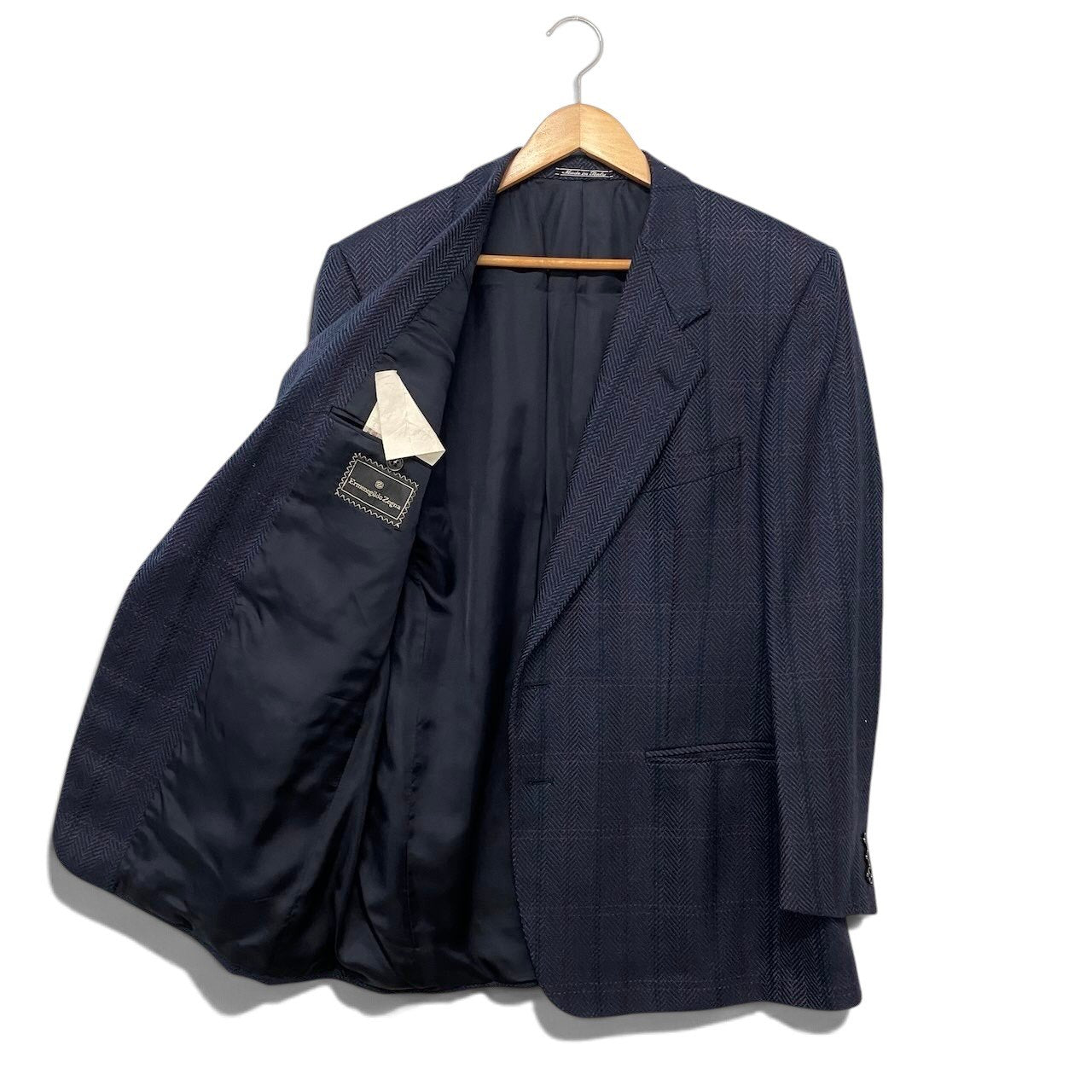 38h31 Ermenegildo Zegna エルメネジルドゼニア テーラードジャケット チェック柄 2B サイズ54 ネイビー ウール100％ メンズ 紳士服o07t