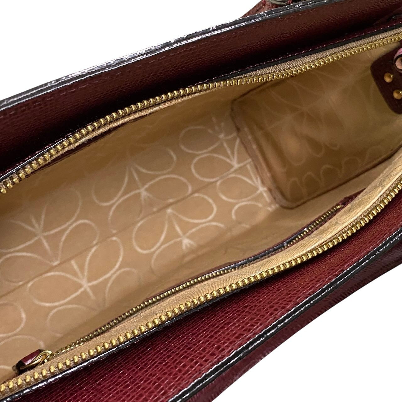 Be16 《極美品》 Orla Kiely オーラカイリー 2WAY レザーショルダーバッグ  ボルドー 本革 パンチング加工 カバン ハンドバッグt18r