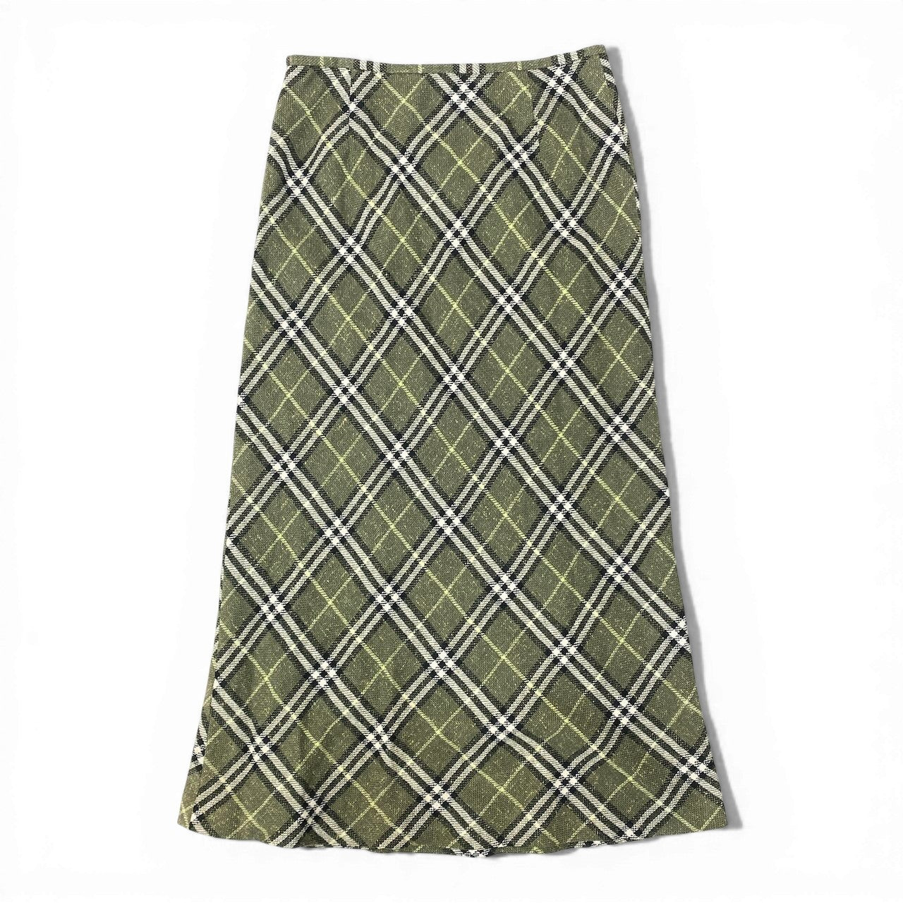 78d9 BURBERRY LONDON バーバリー ロンドン リネンブレンド チェックスカート Check Skirt サイズ40 カーキ 女性服 三陽商会t18r