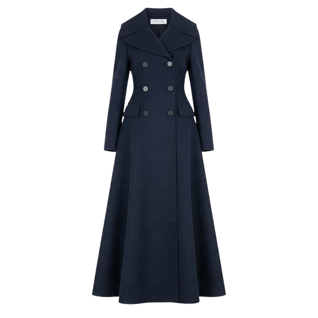 Ej21 【未使用タグ付】 Christian Dior クリスチャンディオール 2019aw ダブルブレスト ロングコート 940M25A0005 サイズ36 ネイビー カシミヤ100％ レディースu02t