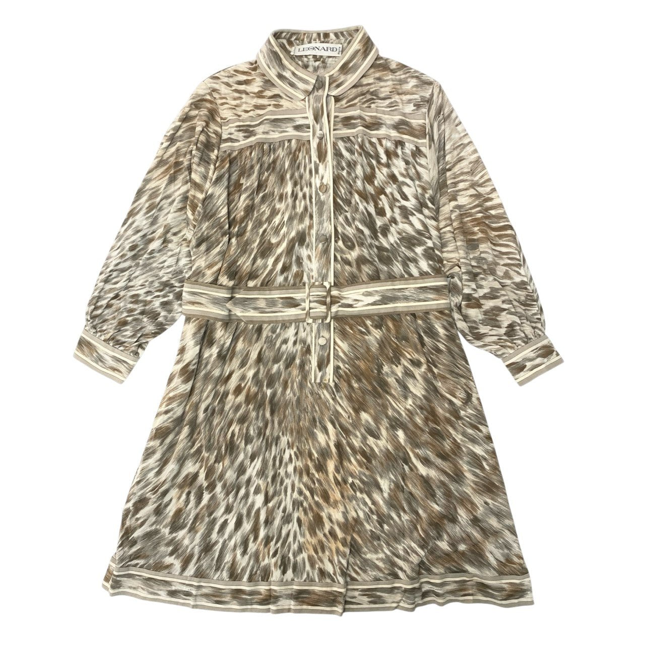 31b6 LEONARD レオナール チュニック ワンピース ウエストマーク レオパード  3 ベージュ シルク100％ レディース 女性用u02t