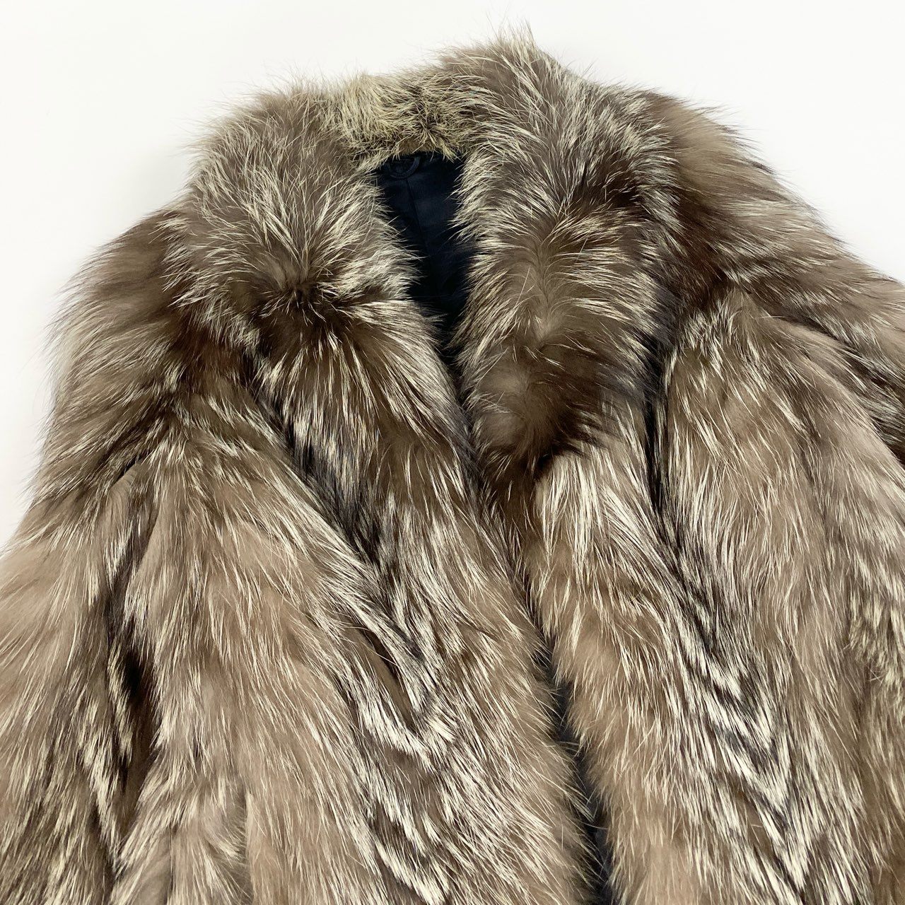 18a16 シルバーフォックス ファーコート サイズ9 茶系 本毛皮 Silver Fox Fur Coat ポケット有t18r