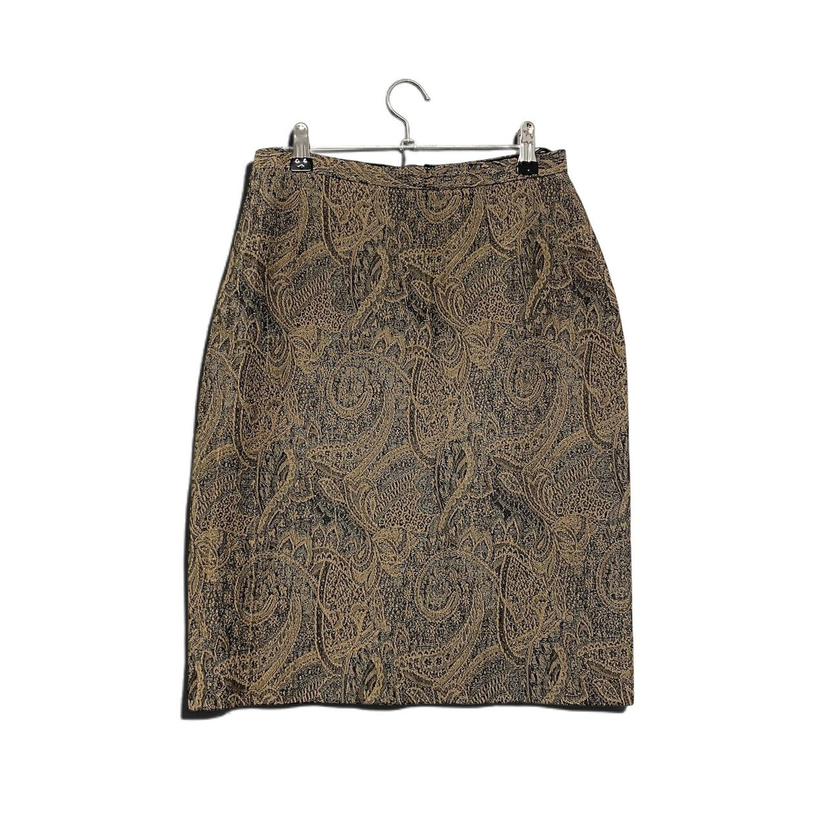 57j22 GIORGIO ARMANI ジョルジオアルマーニ ジャガード ノーカラージャケット スカート セットアップ イタリア製 40 カーキ系 ウール レディースo07t