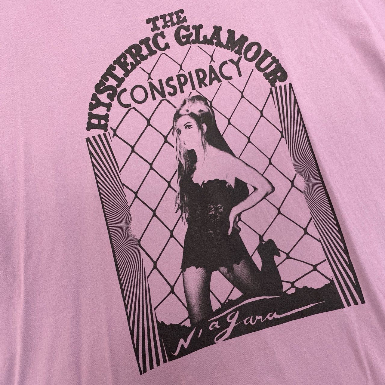 11i16 Hysterics ヒステリックス NIAGARA CONSPIRACY 半袖ワンピース ロゴプリント 日本製 チュニック丈 05191CO02 FREE パープル コットン レディースk02i