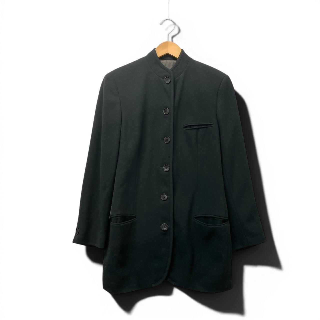 73e15 EMPORIO ARMANI エンポリオアルマーニ ハイネック ジャケット 羽織 VINTAGE イタリア製 38 グリーン ウール レディースo07t