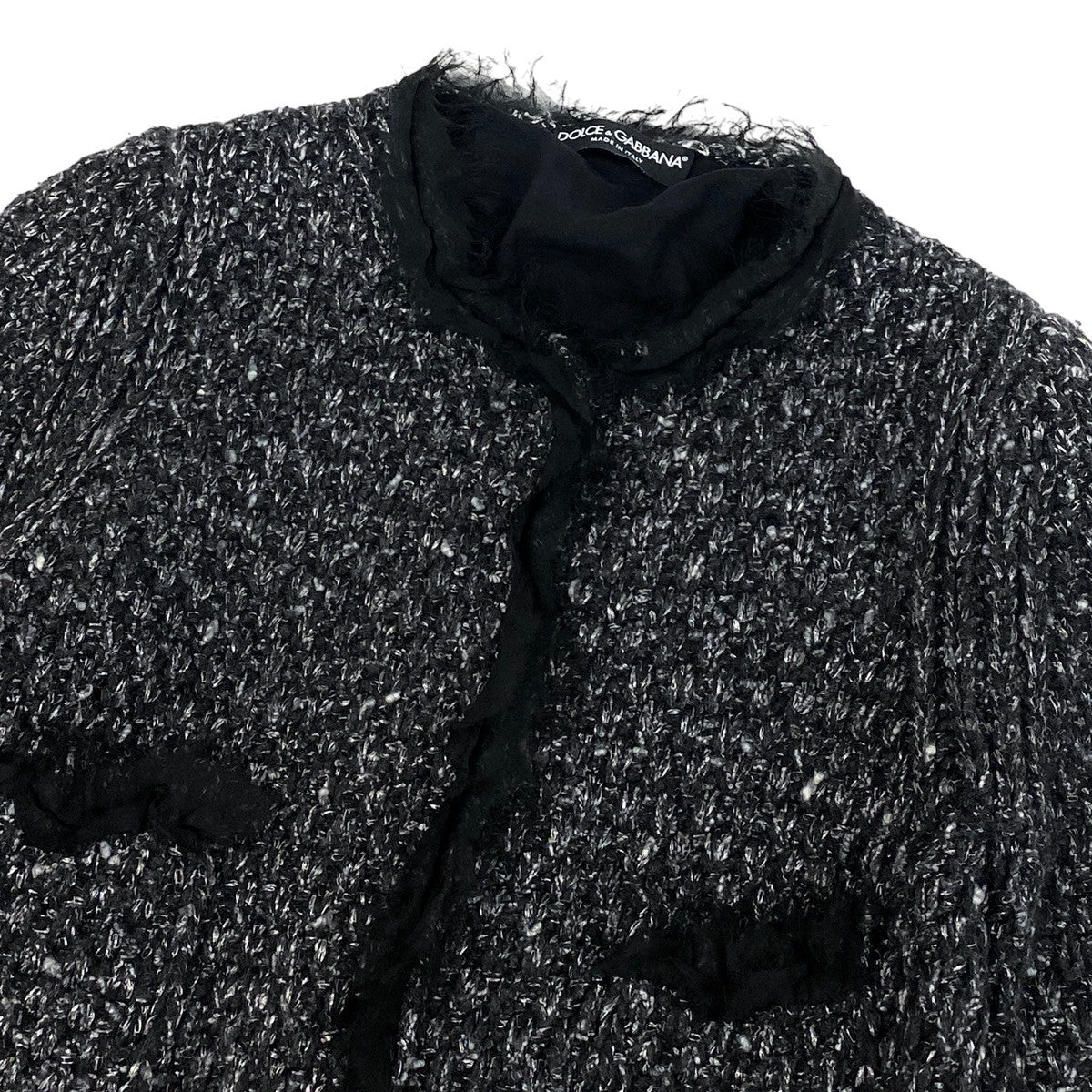 Ej19 DOLCE＆GABBANA ドルチェアンドガッバーナ ツイード ノーカラーコート サイズ42 ブラック レディースo07t
