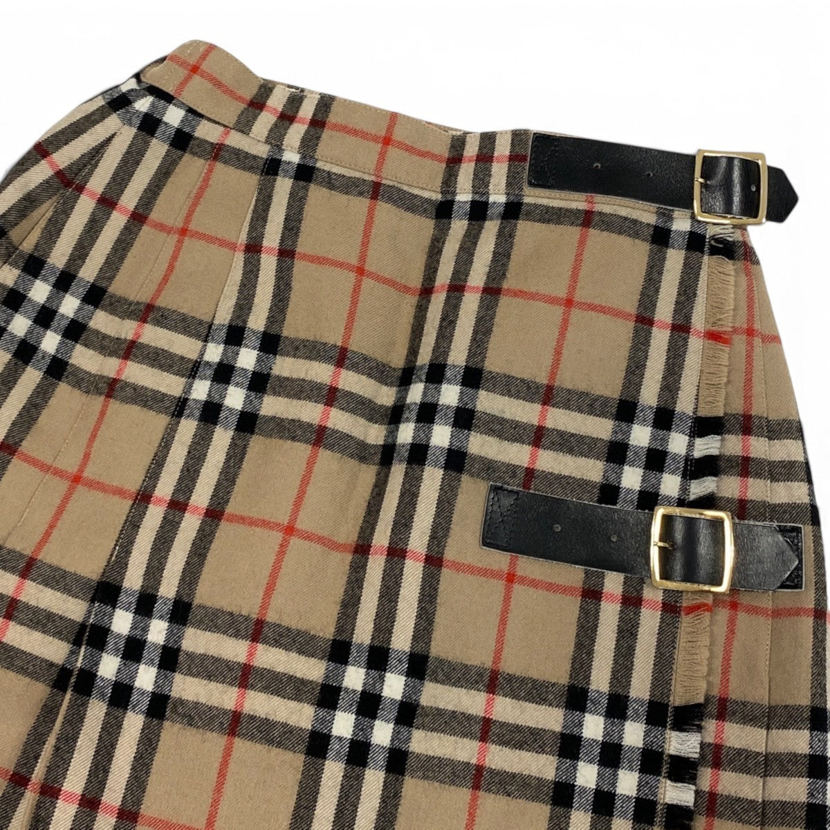 Ii7 【美品】 Burberrys バーバリー ノバチェック ラップスカート レザーベルト サイズS ベージュ ウール100％ レディースk02i