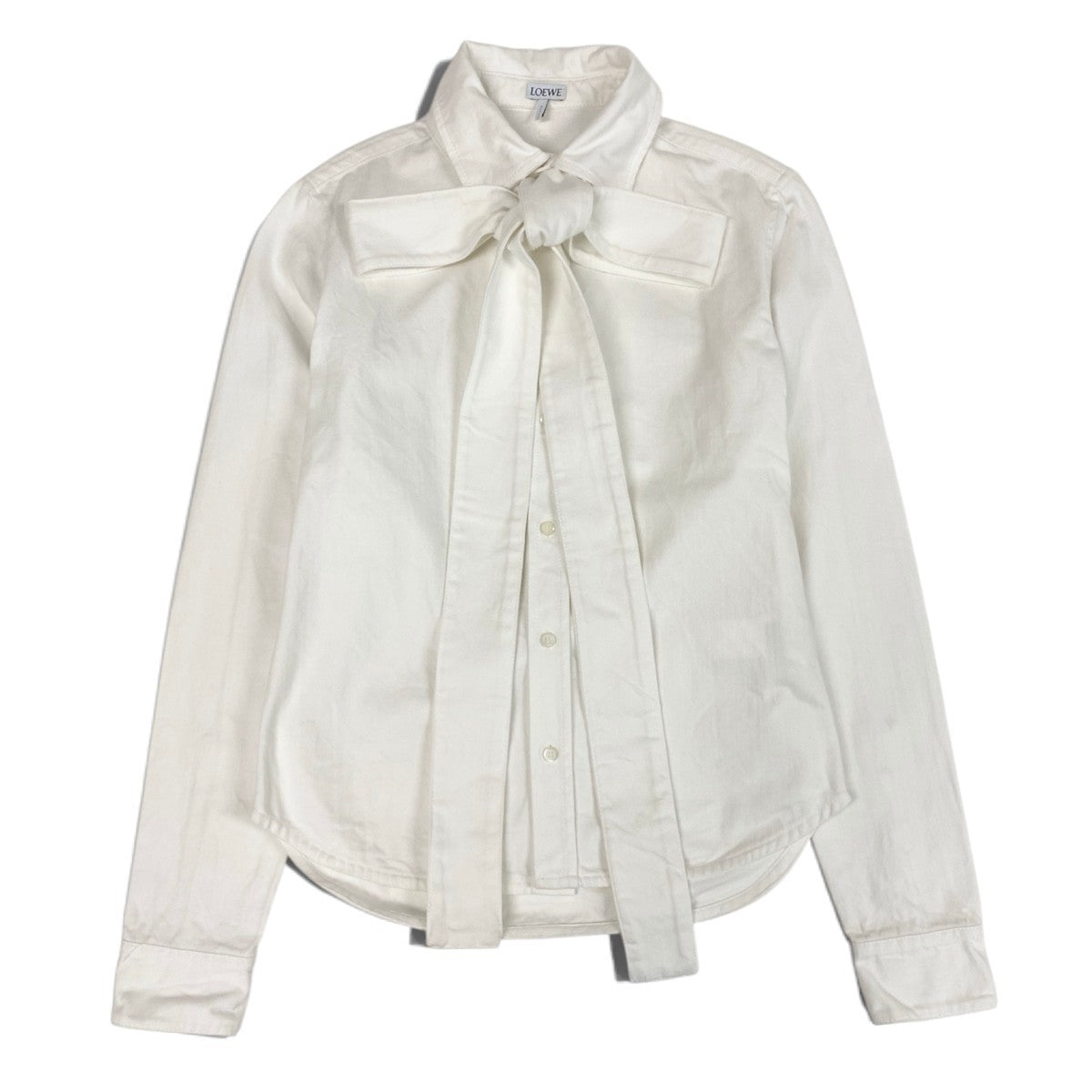 Ei4 【美品】LOEWE 2024AW デニムボウタイシャツ 34サイズ ホワイト コットン100％ レディース 女性用u02t