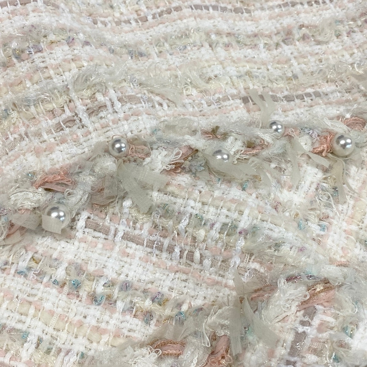 50f29 Rene ルネ ツイードパール ノーカラージャケット 6943450 サイズ36 ホワイト ピンク Tweed Pearl Jackett18r
