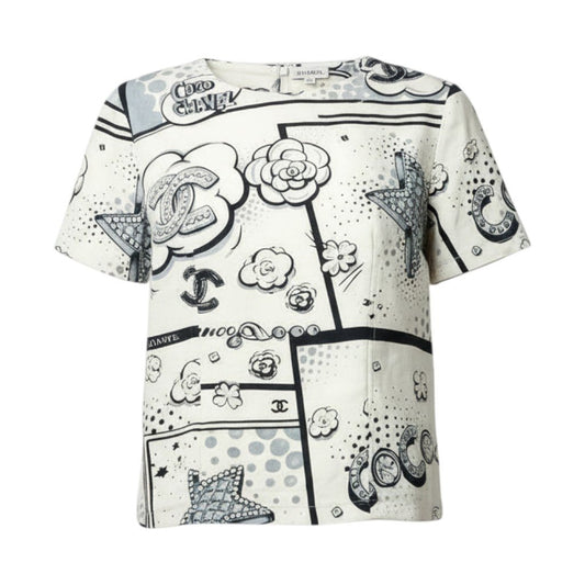 b23 CHANEL シャネル P80342 2025SS CCロゴ 半袖シルクブラウス 半袖トップス サイズ38 オフホワイト系 レディース Tシャツta1