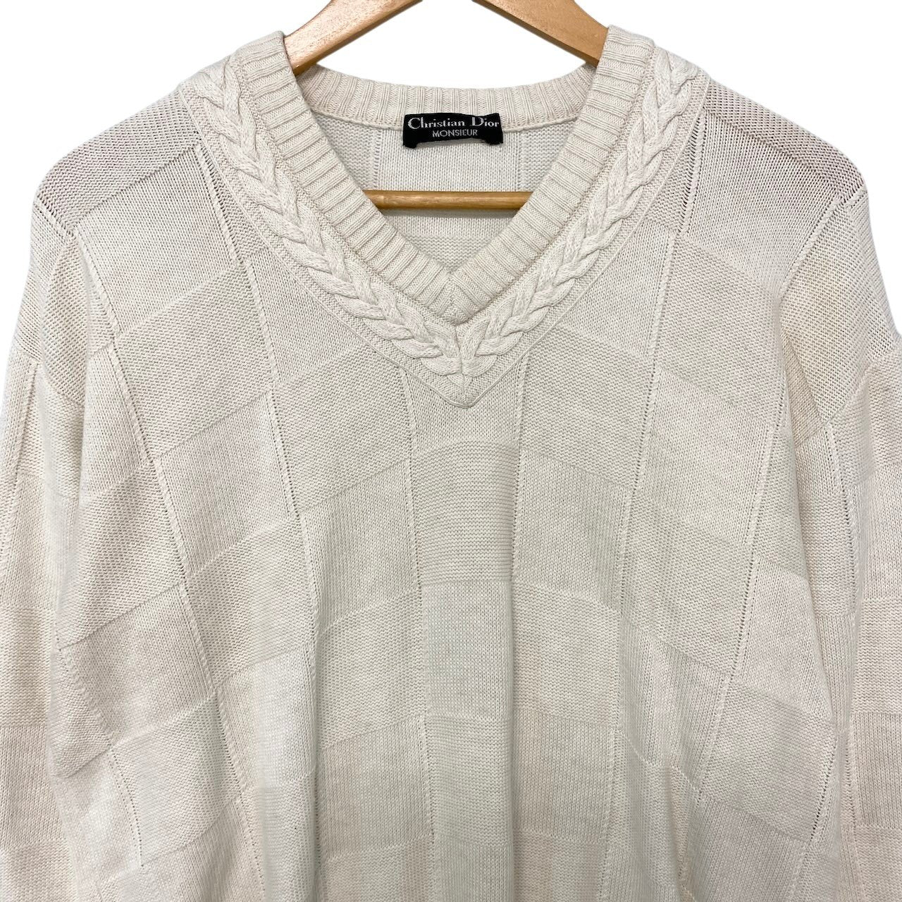 2h16 Christian Dior クリスチャンディオール MONSIEUR Vネック ロングスリーブ ニットセーター サイズM オフホワイト メンズ 紳士服o07t