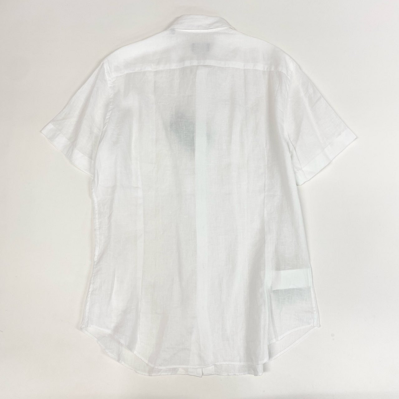 56k27 GIORGIO ARMANI ジョルジオアルマーニ 半袖シャツ リネンシャツ イタリア製 薄手 無地 42 16 1/2 ホワイト 麻100％o07t