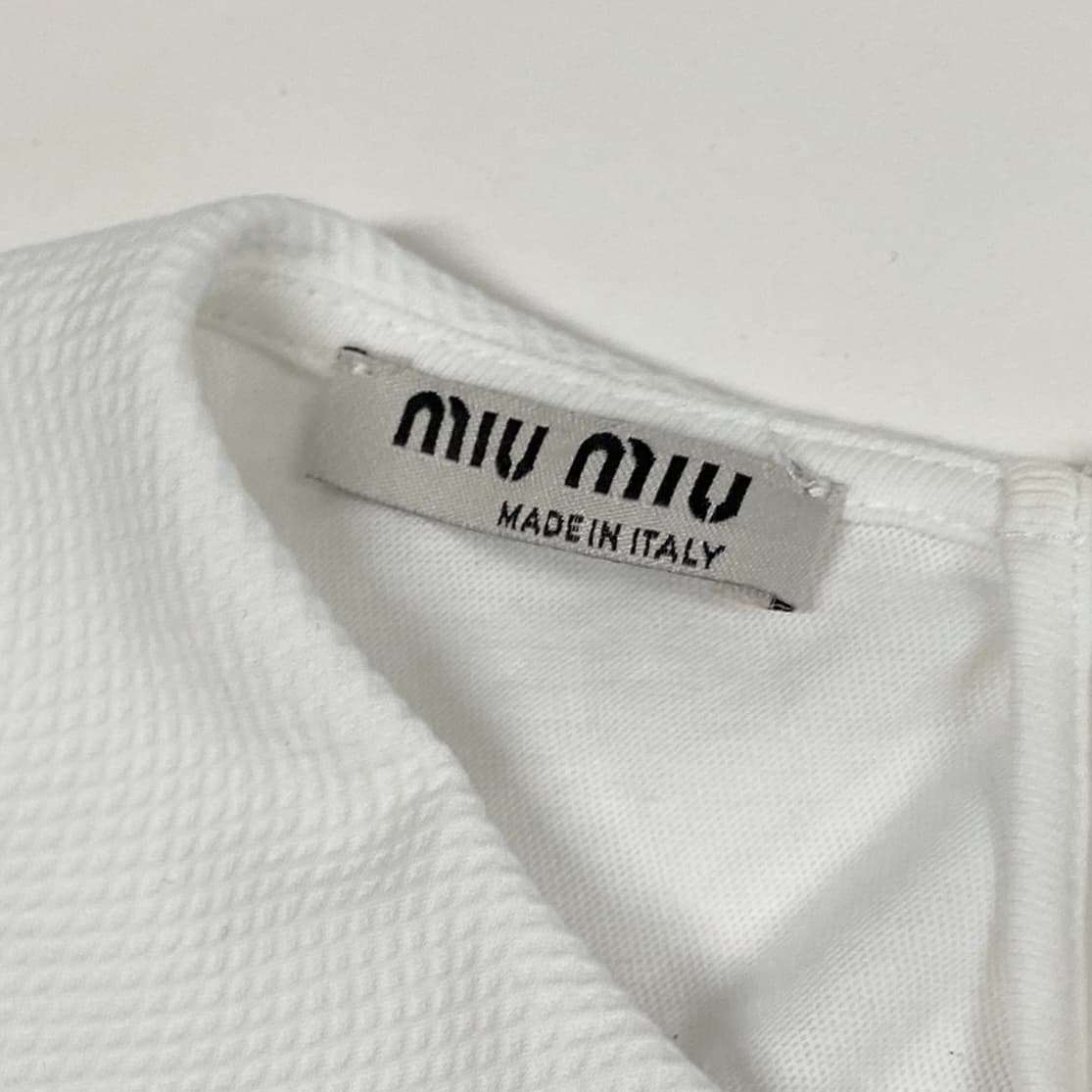 b23 miu miu ミュウミュウ 2021年 刺繍レース襟 襟付きカットソー 長袖ポロシャツ クロップドシャツ サイズM ホワイト レディースta1