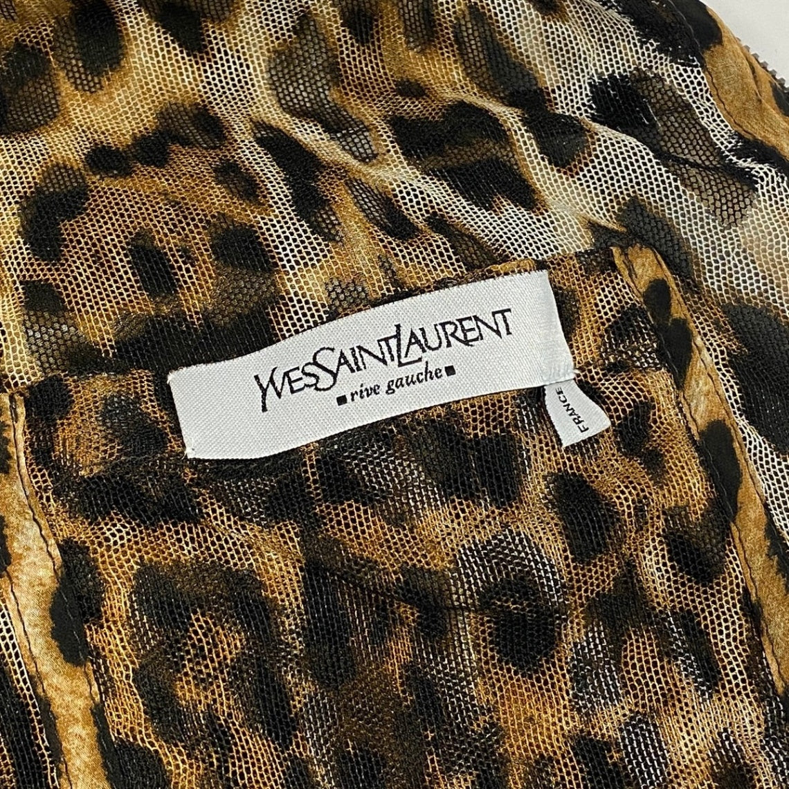 Eg23 【美品】YVESAINTLAURENT 2002年 トムフォード期 モンバサコレクション レオパード フーディー ブラウン ブラック シルク100％ レディース 女性用k02i