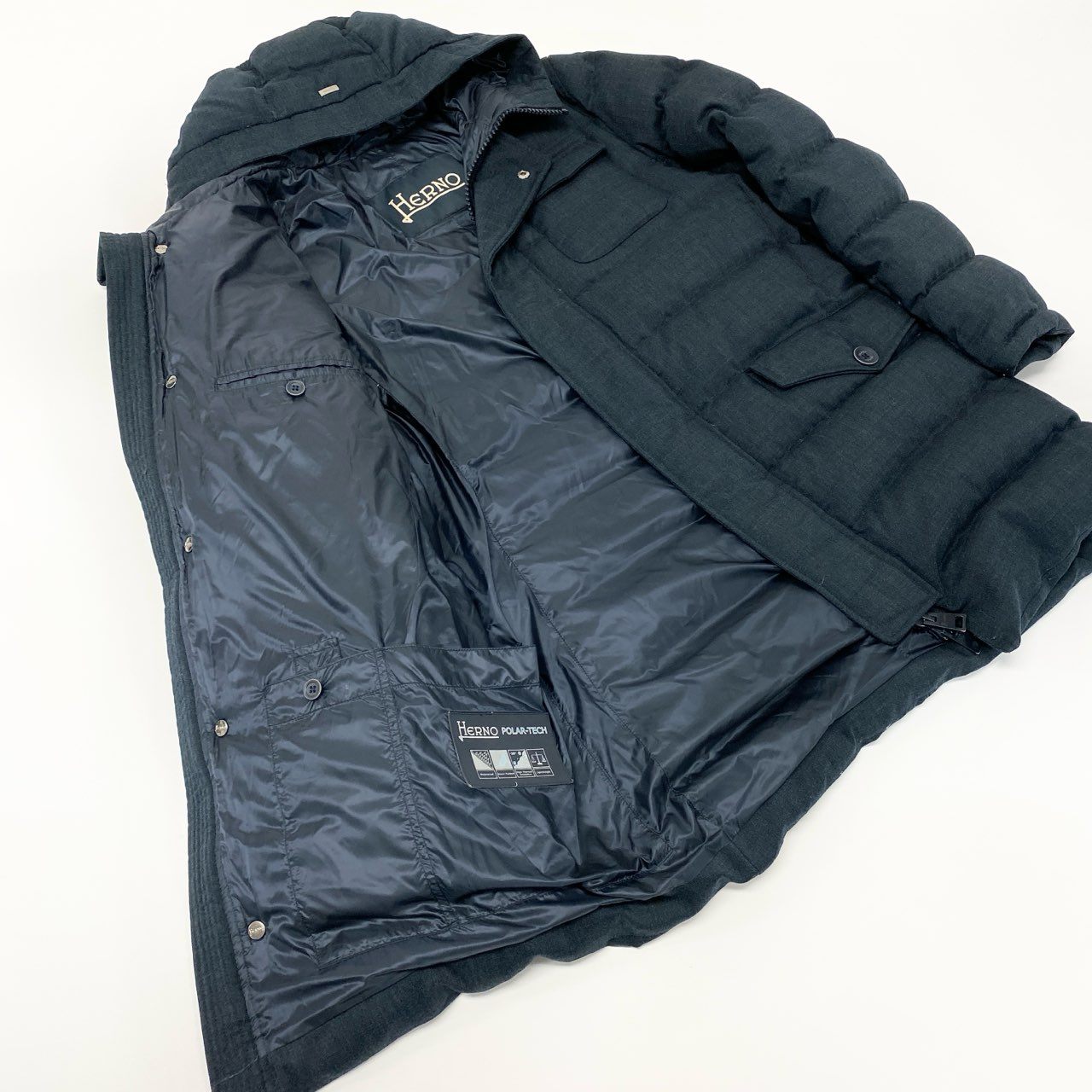 44k28 HERNO ヘルノ ダウンジャケット ダウンコート フーデッド アウター  50サイズ ネイビー メンズo07t