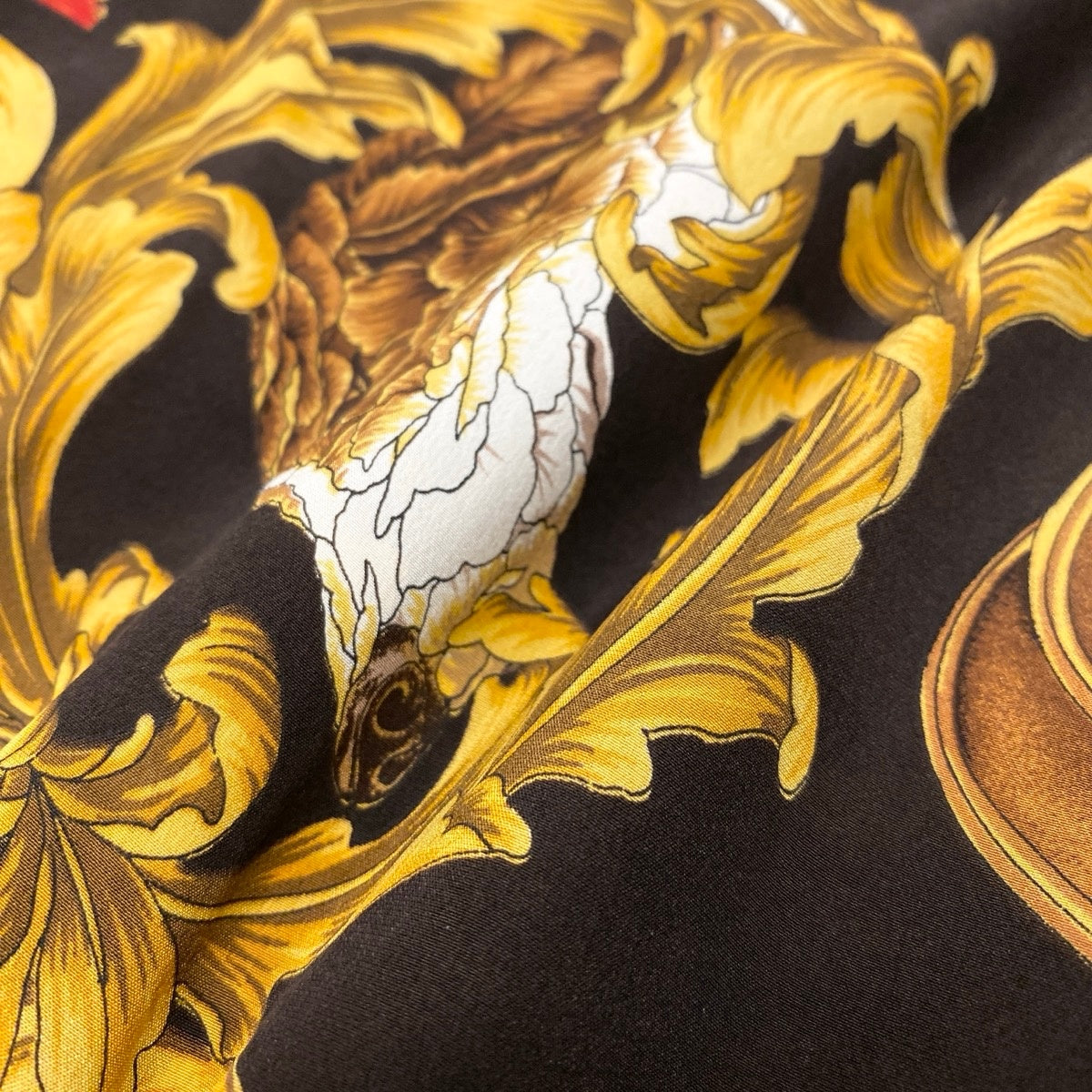 68h18 Sarvatore Ferragamo サルヴァトーレフェラガモ イタリア製 ニット切替 長袖ブラウス 総柄プリント 金ボタン M ブラウン系 シルク100％ レディースo07t