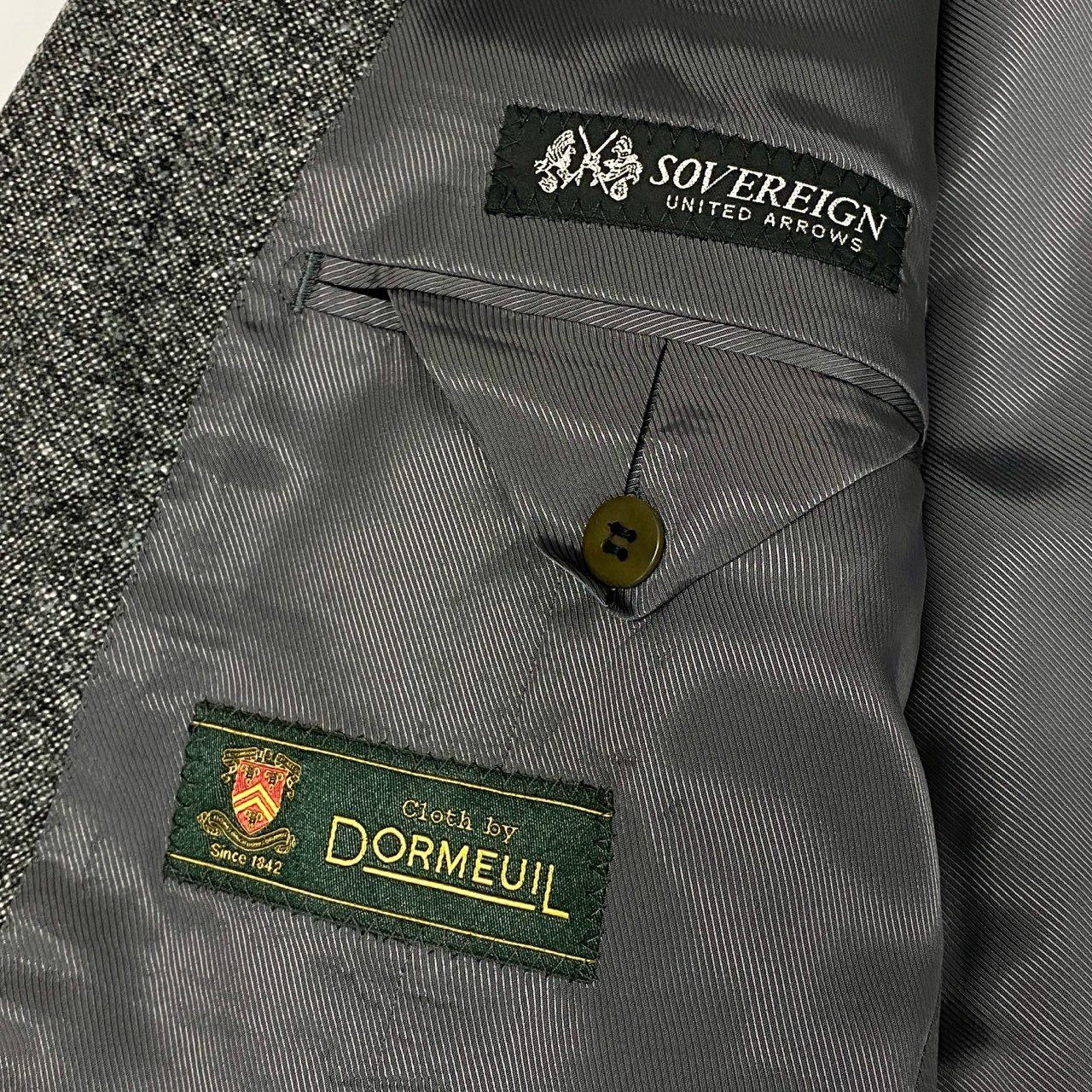 4a4 【タグ付き】SOVEREIGN ソブリン ユナイテッドアローズ DORMEUIL スーツセットアップ ツイード テーラードジャケット スラックス 52サイズ グレー系 ウール100％ メンズ 男性用u02t