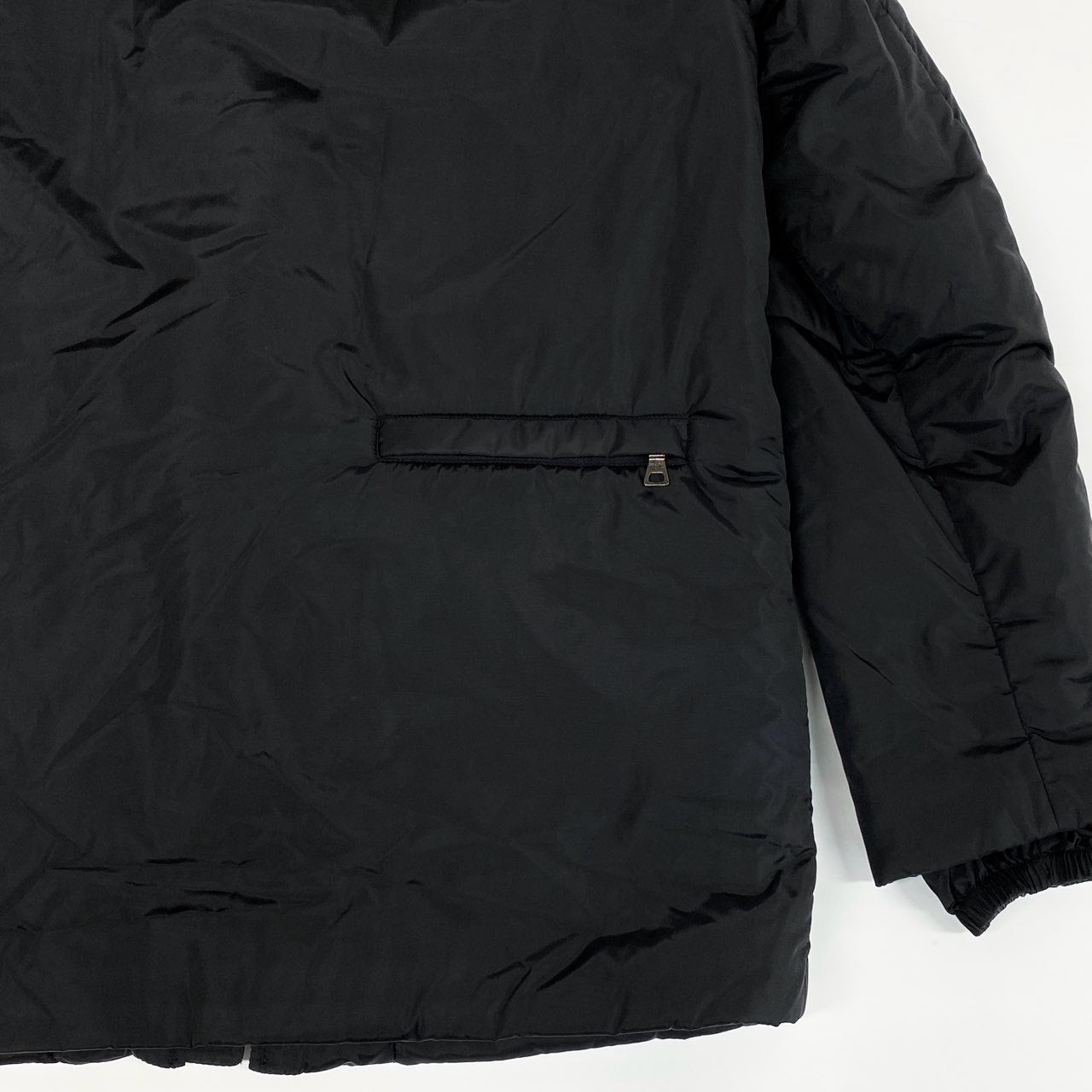 24L22 PRADA プラダ ナイロンジャケット 中綿ジャケット フーディー ダブルジップ アウター イタリア製 40サイズ ブラック メンズ 男性用o07t