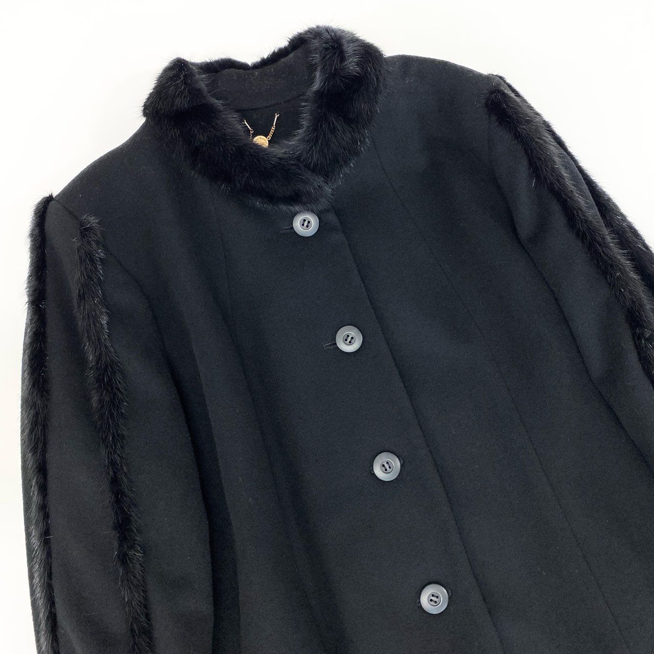 38k16【美品】Crooks＆Castles クルックスアンドキャッスル ウールロングコート カシミヤ カシミア ミンク 13AB3サイズ ブラック レディースu02t