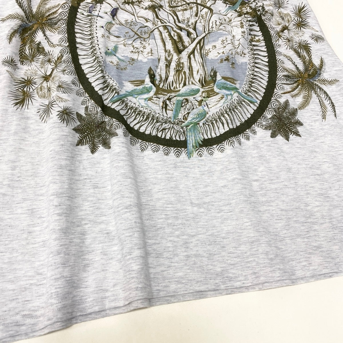 34g18 HERMES エルメス プリントTシャツ クルーネック カットソー ボタニカル柄 サイズ36 ライトグレー コットン100％ レディースu02t