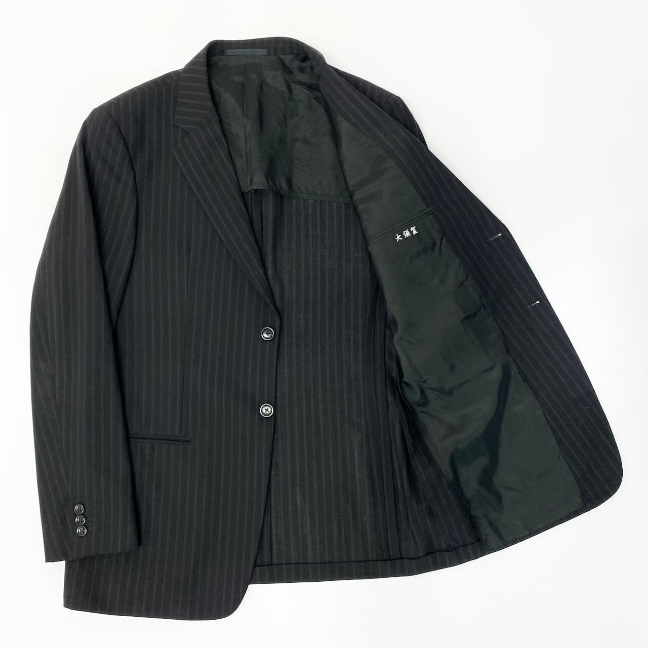 55c19 ARMANI COLLEZIONI アルマーニコレツィオーネ セットアップスーツ シングルスーツ背抜き 2B ストライプ柄 メンズ 紳士服 ビジネス フォーマル イタリア製 50 ブラック ウール100％u02t