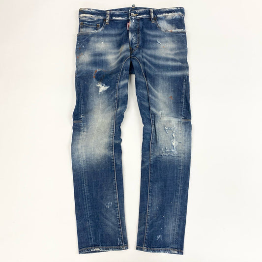 34j28 DSQUARED2 ディースクエアード イタリア製 デニムパンツ ジーンズ ダメージ ペイント加工 ボトムス 74LA065030144 50 インディゴブルーo07t