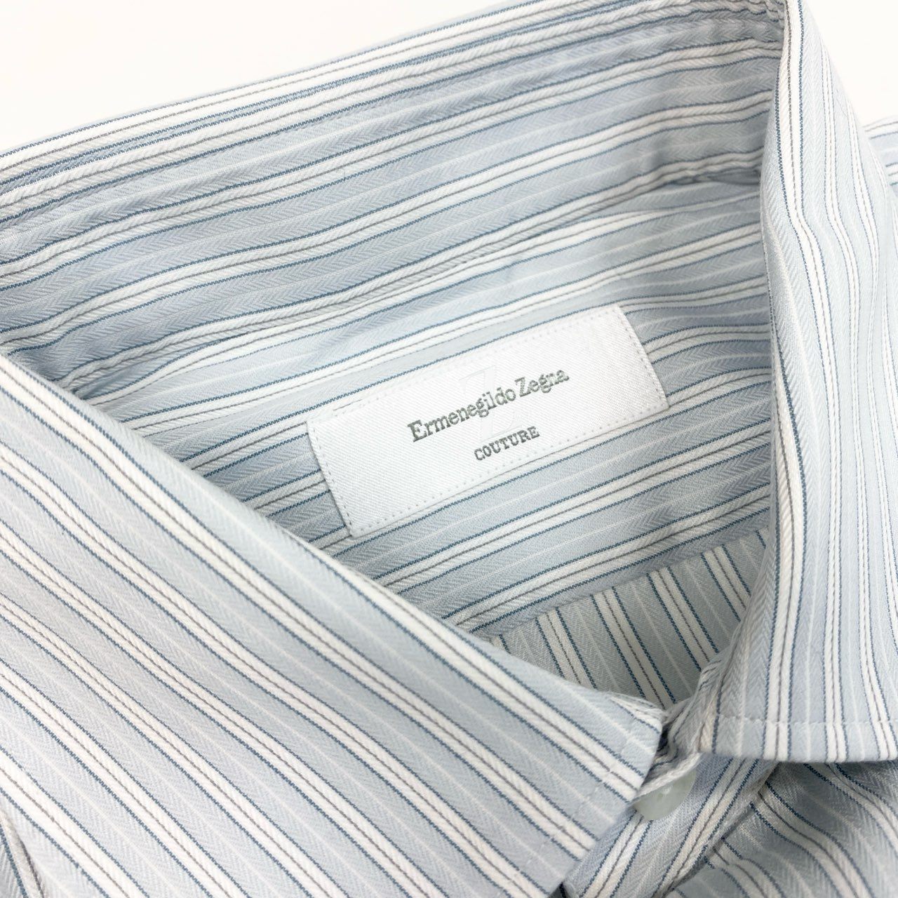 31k2 Ermenegildo Zegna エルメネジルドゼニア 長袖 ドレスシャツ ビジネス フォーマル 41 Lサイズ相当 ブルー コットン メンズo07t