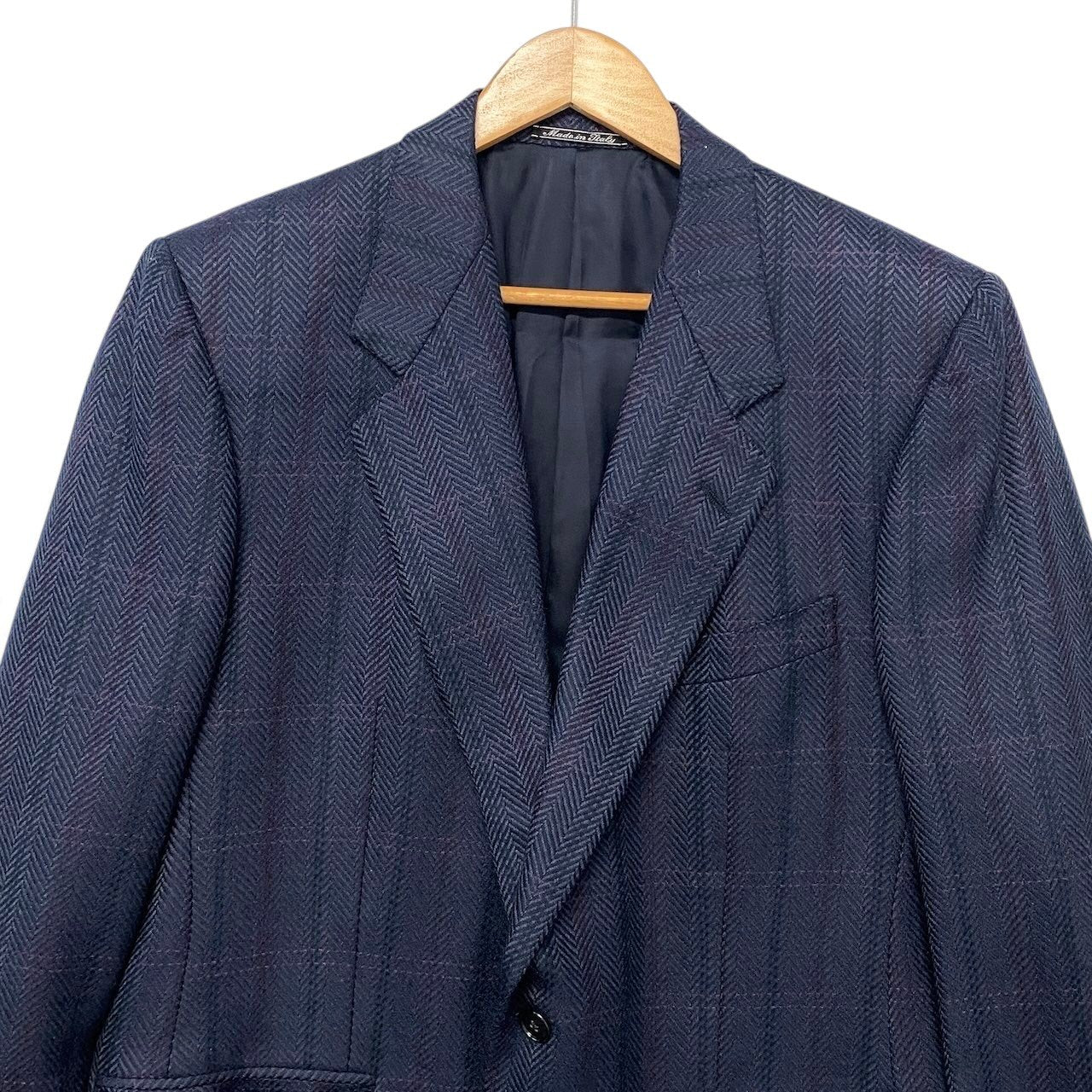 38h31 Ermenegildo Zegna エルメネジルドゼニア テーラードジャケット チェック柄 2B サイズ54 ネイビー ウール100％ メンズ 紳士服o07t