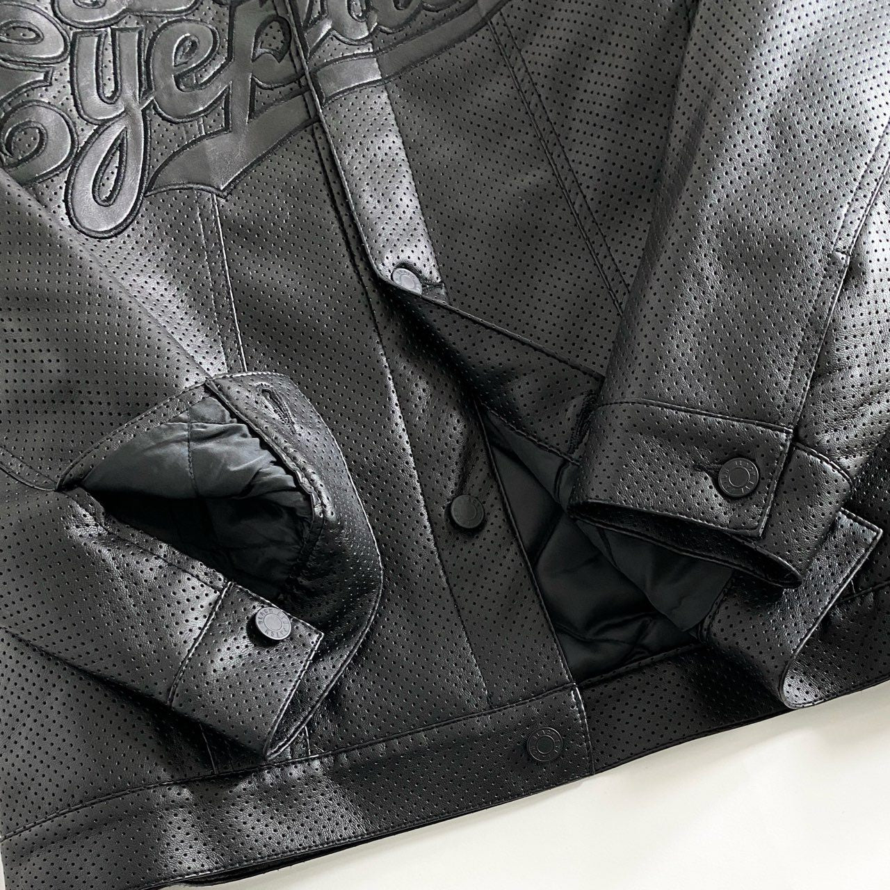 8d13 BlackEyePatch ブラックアイパッチ 22AW SCRIPT FAUX LEATHER JACKET  スクリプト フェイクレザージャケット Lサイズ ブラック