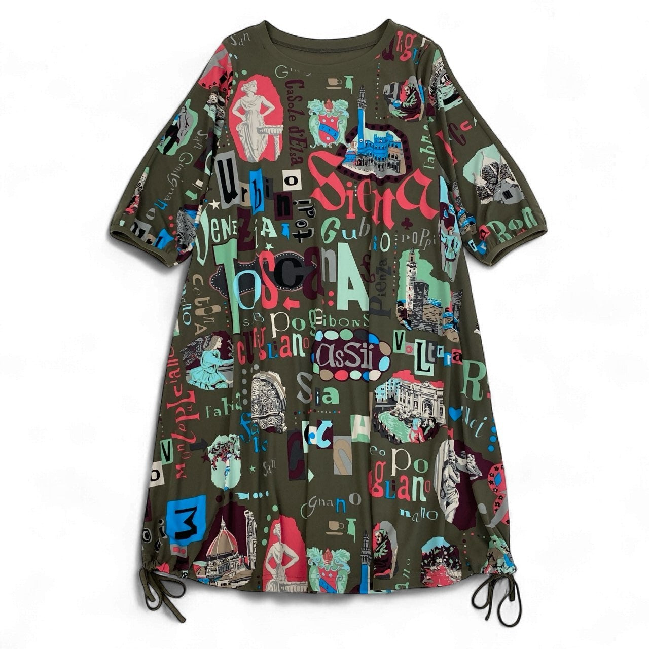 2k19 TOKUKO 1er VOL トクコプルミエヴォル 全面プリント ロングワンピース 半袖ワンピース 伸縮ストレッチ 9 カーキ系 レディースu02t