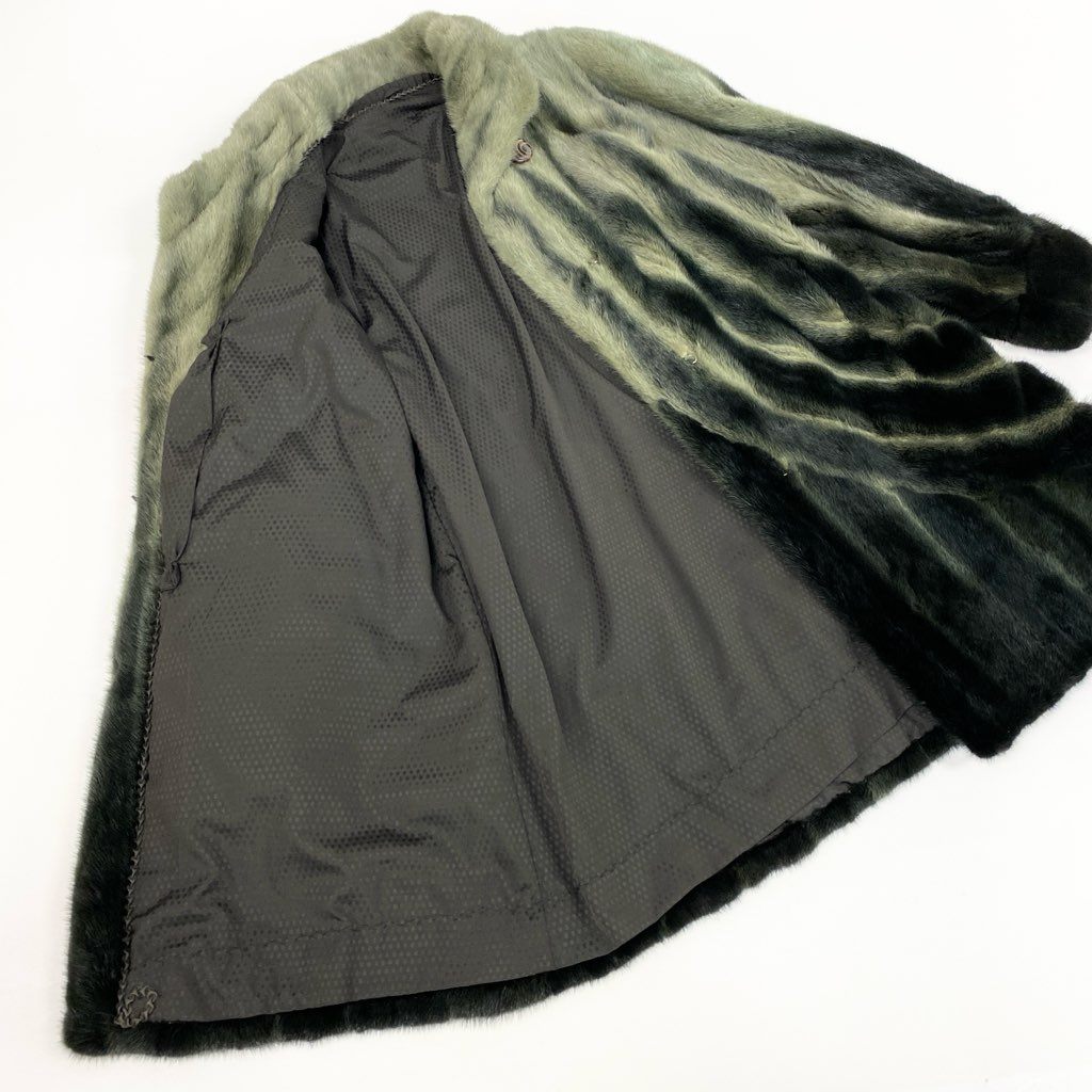 69L15 《希少》 AMERICAN Legend アメリカン レジェンド 染めミンク レアデザイン ロングコート サイズF グリーン系 最高級本毛皮 MINK FUR COATt18r